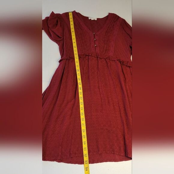 Coco + Jaimeson Maroon Pintuck Lace Detail Long Sleeve Boho Midi Dress - Picture 13 of 13